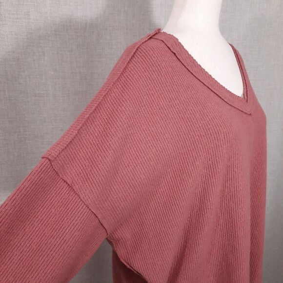 Easel Women's Oversized Chunky Knit Corduroy Boxy Sweater Size Large V-Neck - Picture 4 of 13